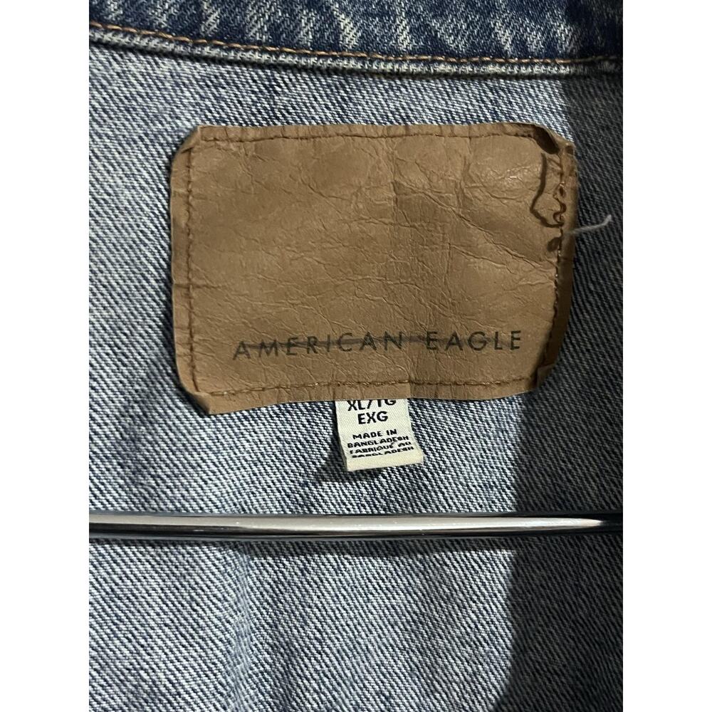 American Eagle Jacket Mens XL Blue Denim Bomber Collared Pockets Cotton Button - Picture 2 of 16